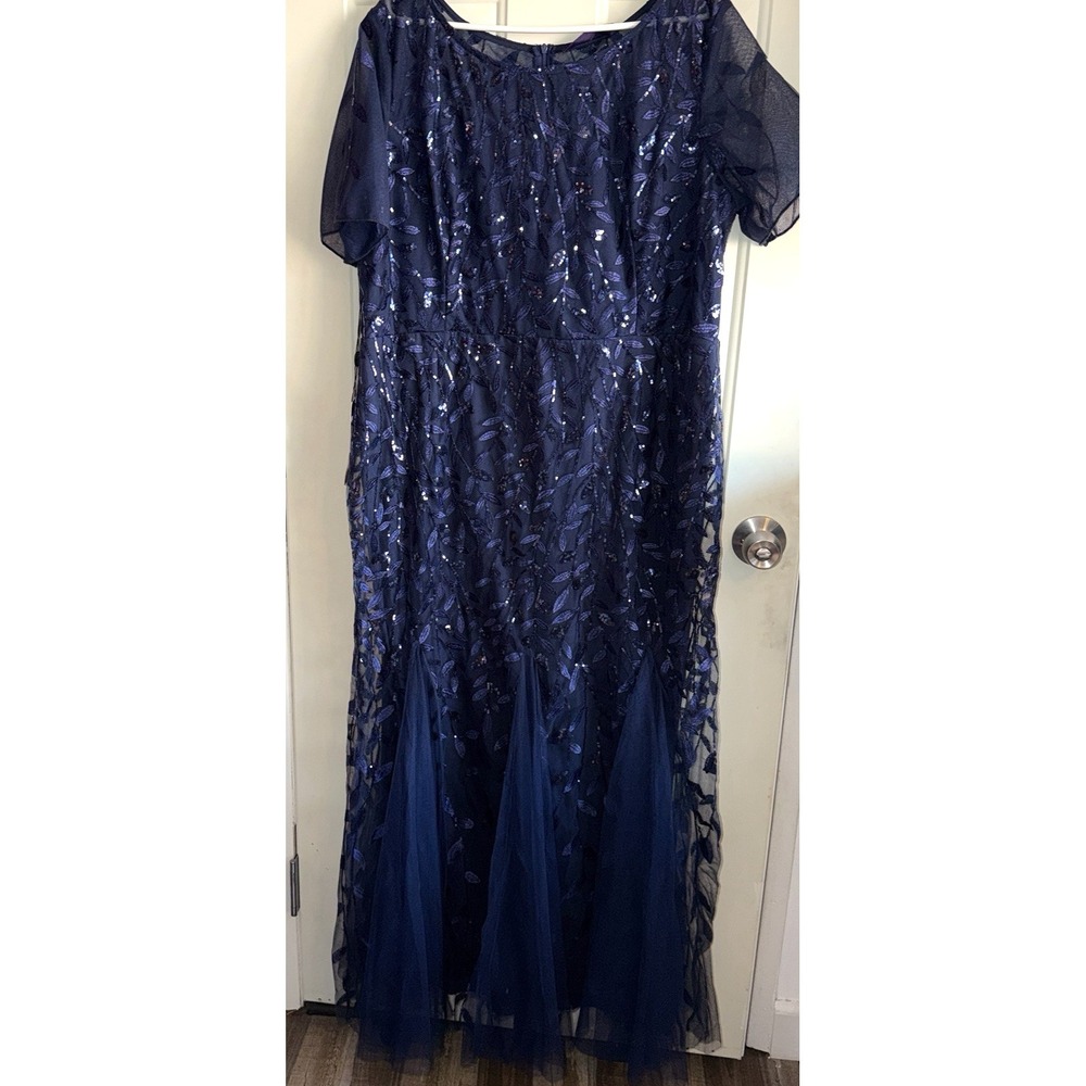 Ever Pretty Plus Size 26 Navy Blue Sequin Mermaid Tulle Formal Evening Dress